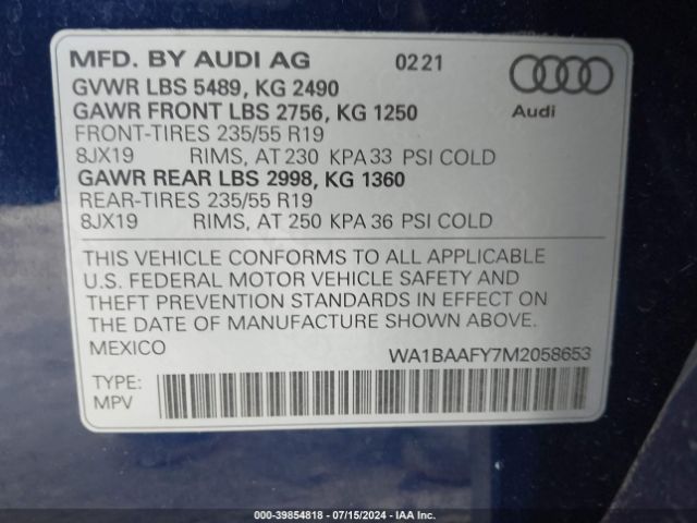 2021 AUDI Q5 WA1BAAFY7M2058653 Photo 8