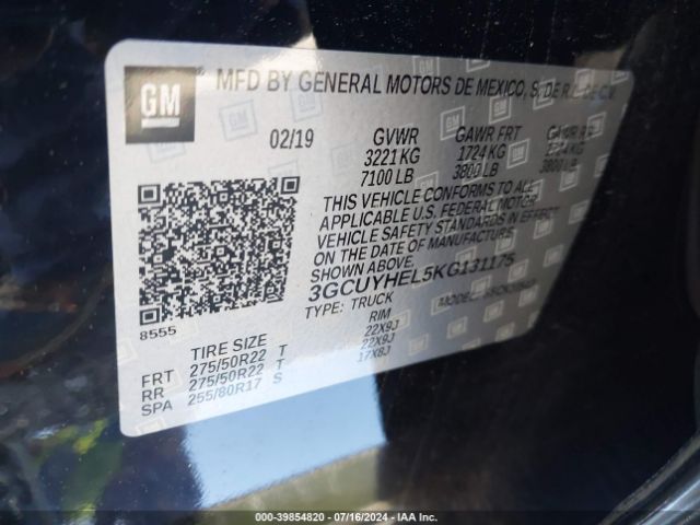 3GCUYHEL5KG131175 Chevrolet Silverado 1500 High Country