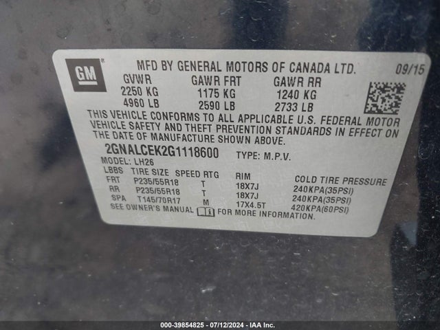 Chevrolet EQUINOX LT 2016 2GNALCEK2G1118600 Image 9