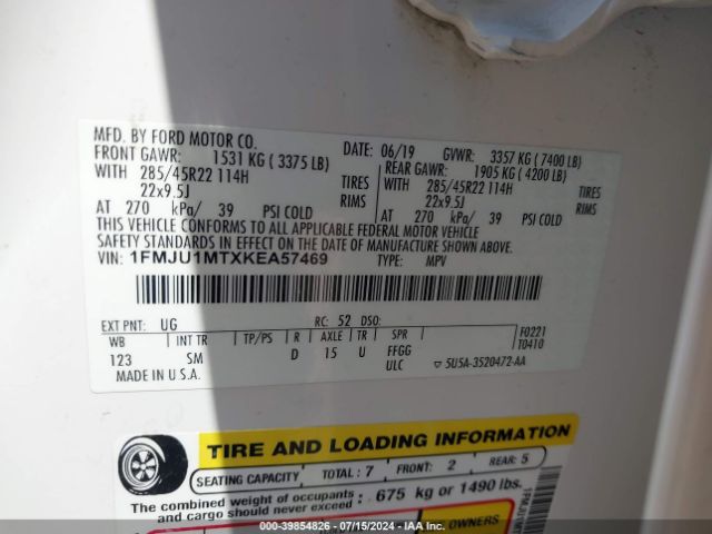 1FMJU1MTXKEA57469 Ford Expedition Platinum