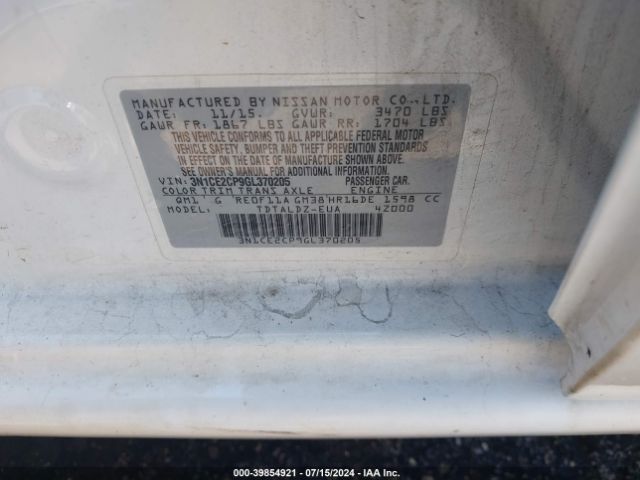 3N1CE2CP9GL370205 Nissan Versa Note S (sr)/s Plus/sl/sr/sv