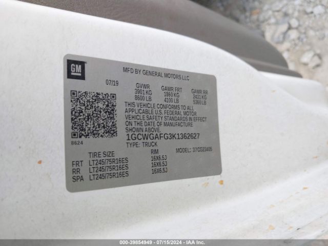 1GCWGAFG3K1362627 Chevrolet Express 2500 Work Van