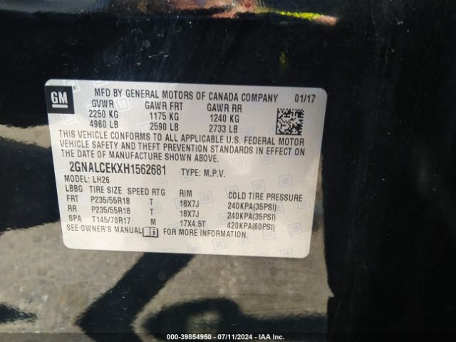 2GNALCEKXH1562681 Chevrolet EQUINOX LT