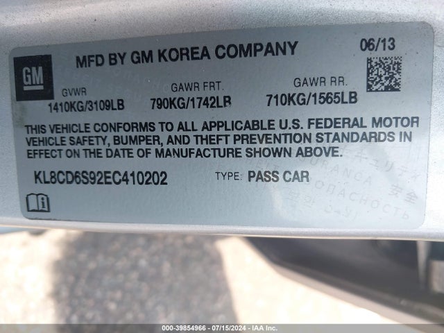Chevrolet Spark 1lt Auto 2014 KL8CD6S92EC410202 Image 9