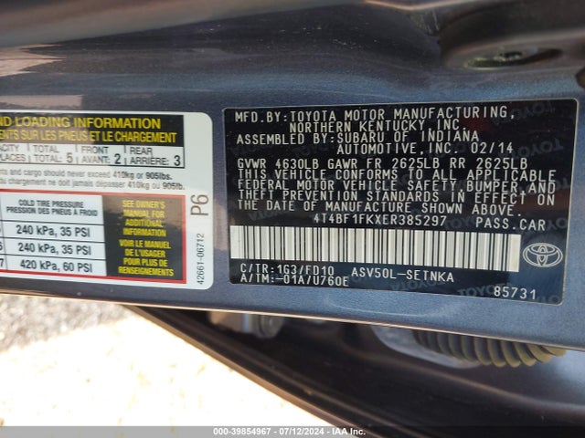 Toyota CAMRY LE 2014 4T4BF1FKXER385297 Image 9