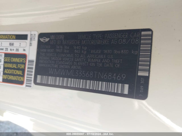 2008 MINI COOPER CLUBMAN WMWML33568TN68469 Photo 8