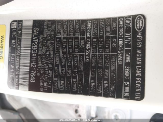 SALVP2BGXHH217648 Land Rover Range Rover Evoque Se/se Premium