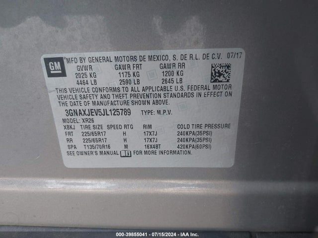 Chevrolet EQUINOX LT 2018 3GNAXJEV5JL125789 Image 9