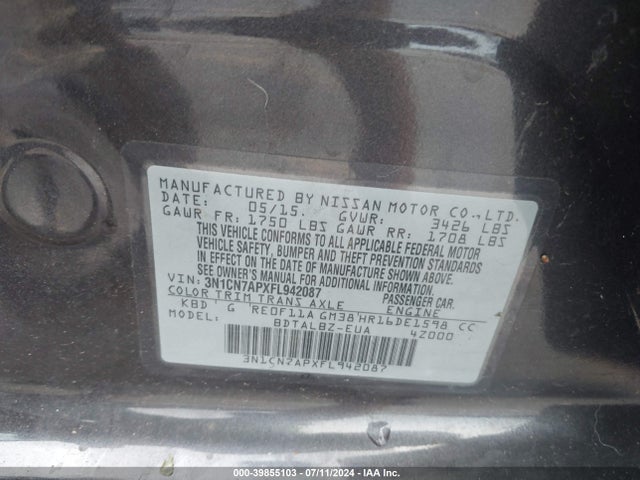 Nissan Versa 1.6 Sv 2015 3N1CN7APXFL942087 Image 9