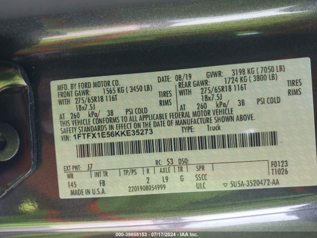 1FTFX1E56KKE35273 Ford F-150 Xlt