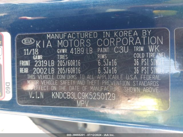 KNDCB3LC9K5250129 KIA NIRO LX