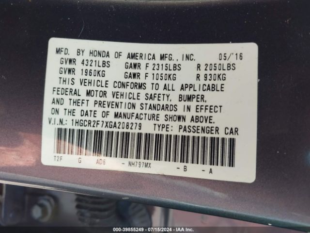 1HGCR2F7XGA208279 Honda ACCORD EX