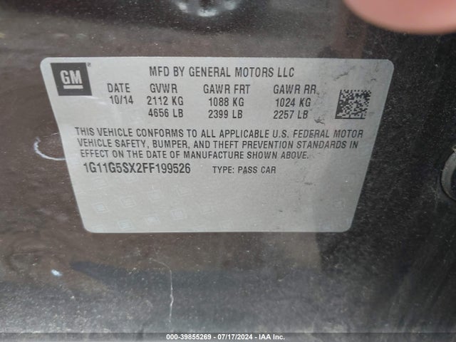 Chevrolet Malibu 2lz 2015 1G11G5SX2FF199526 Image 9