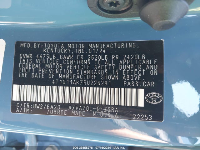 Toyota CAMRY SE 2024 4T1G11AK7RU226281 Image 9