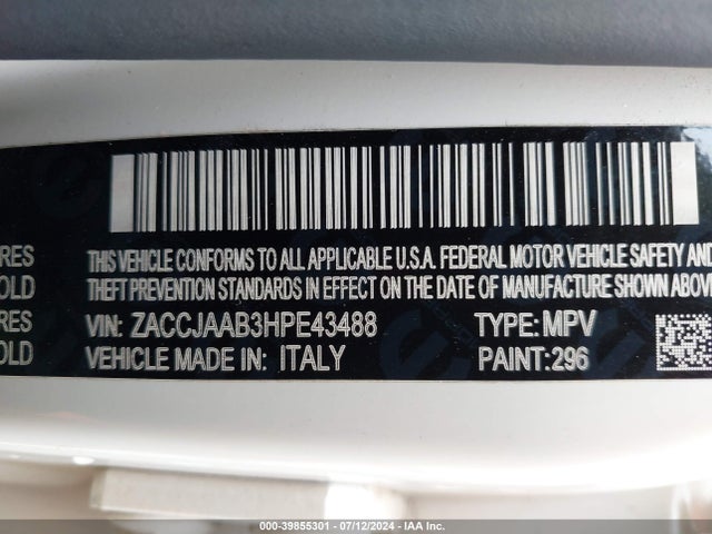 ZACCJAAB3HPE43488 Jeep Renegade Sport Fwd