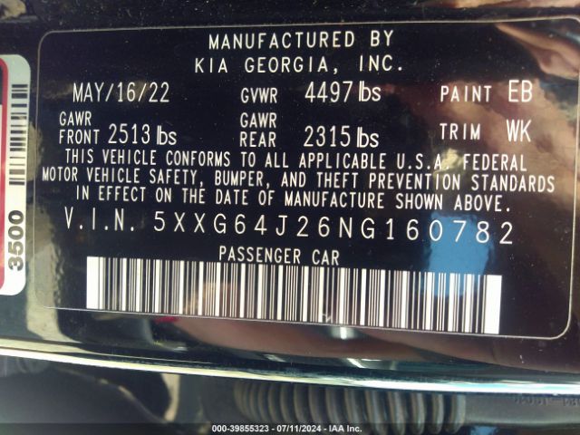 5XXG64J26NG160782 KIA K5 Gt-line