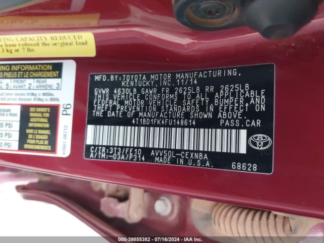 4T1BD1FK4FU148614 Toyota Camry Hybrid Le