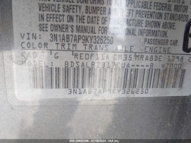3N1AB7AP9KY326250 Nissan SENTRA S