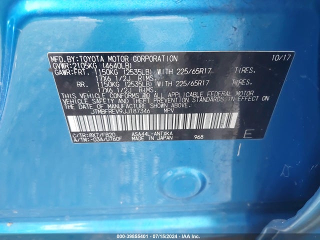 Toyota RAV4 LE 2018 JTMBFREV9JJ187346 Image 9