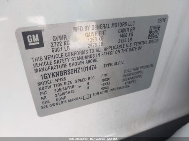 1GYKNBRS6HZ101474 Cadillac XT5 LUXURY
