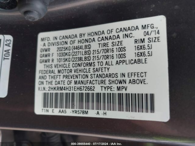 2HKRM4H31EH672662 Honda CR-V LX