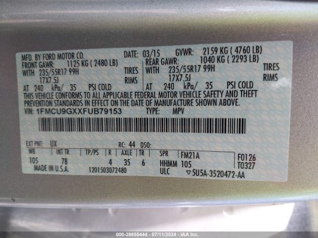 1FMCU9GXXFUB79153 Ford ESCAPE SE