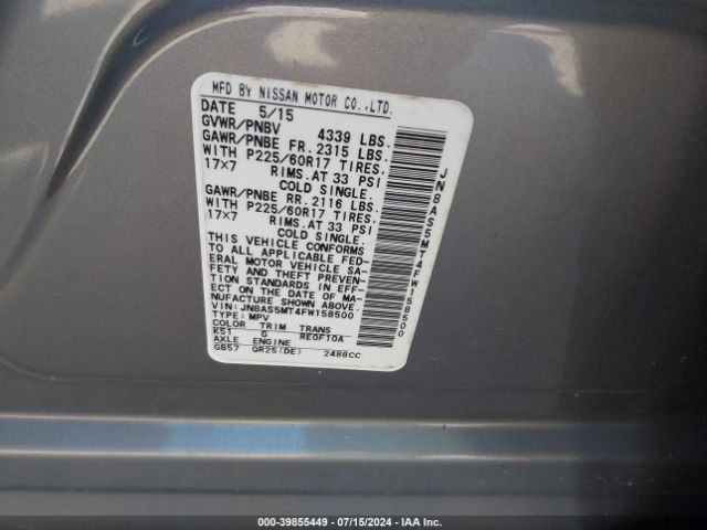 JN8AS5MT4FW158500 Nissan Rogue Select S