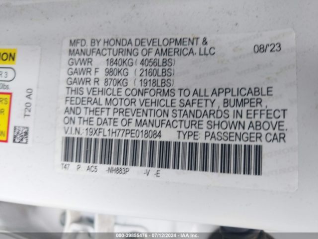 19XFL1H77PE018084 Honda Civic Ex-l /ex-l W/o Bsi