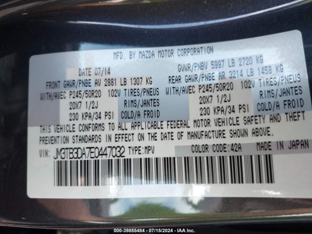 JM3TB3DA7E0447032 Mazda Cx-9 Grand Touring
