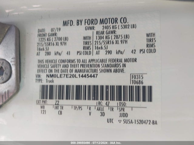 Ford Transit Connect Xl 2020 NM0LE7E20L1445447 Image 9