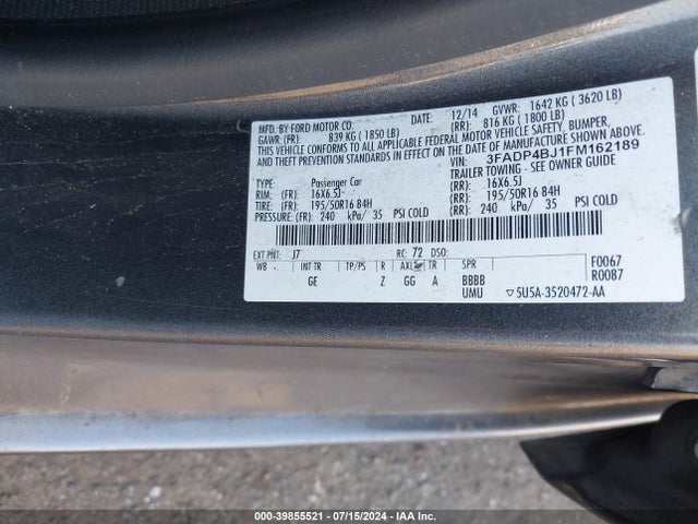 Ford FIESTA SE 2015 3FADP4BJ1FM162189 Image 9