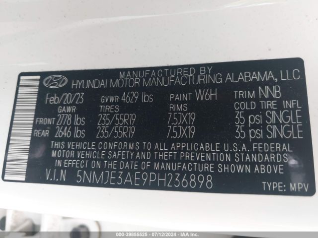 5NMJE3AE9PH236898 Hyundai Tucson Limited