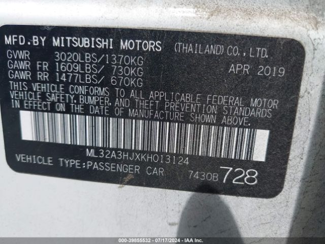 ML32A3HJXKH013124 Mitsubishi Mirage Rf