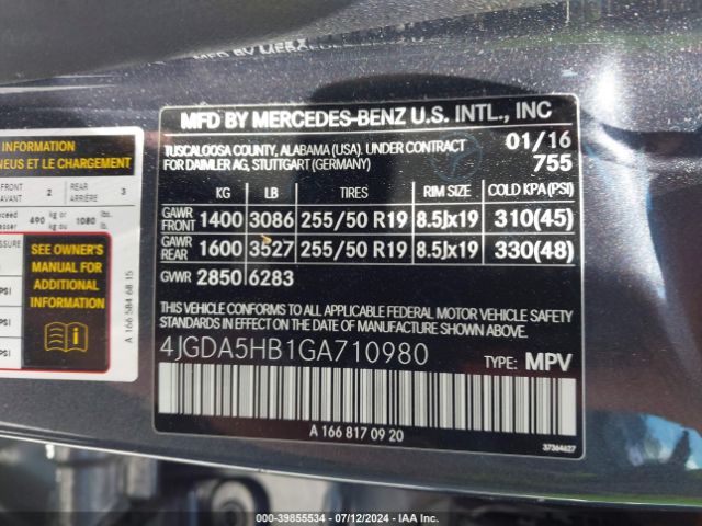 4JGDA5HB1GA710980 Mercedes-Benz Gle 350 4matic