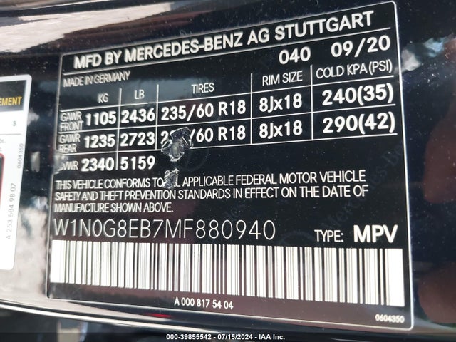 W1N0G8EB7MF880940 Mercedes-Benz Glc 300 4matic Suv
