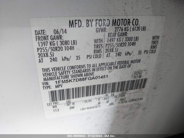 Ford EXPLORER XLT 2015 1FM5K7D88FGA01451 Image 9