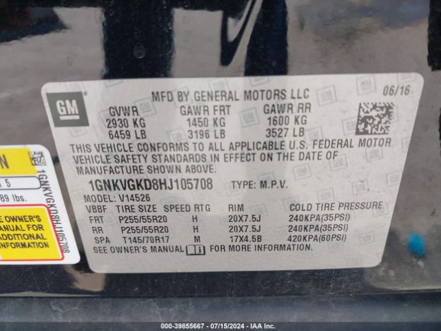 1GNKVGKD8HJ105708 Chevrolet Traverse 1lt