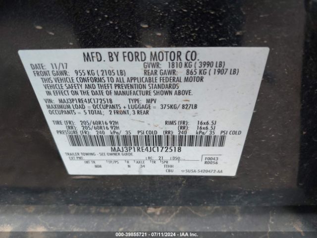 MAJ3P1RE4JC172518 Ford ECOSPORT S
