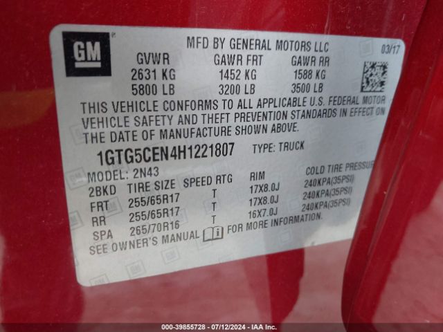 1GTG5CEN4H1221807 GMC CANYON SLE