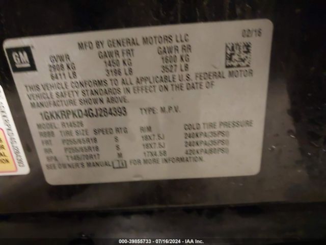 1GKKRPKD4GJ284393 GMC Acadia Sle-2