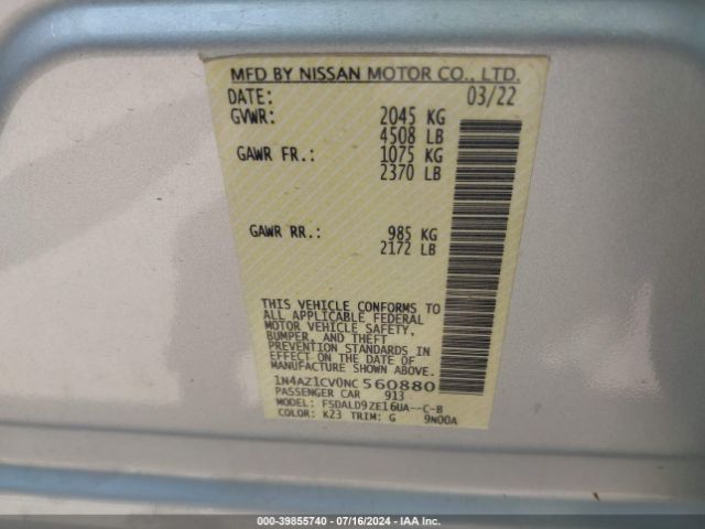 1N4AZ1CV0NC560880 Nissan Leaf Sv 40 Kwh