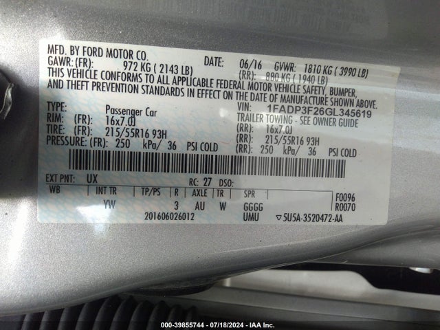 Ford FOCUS SE 2016 1FADP3F26GL345619 Image 9