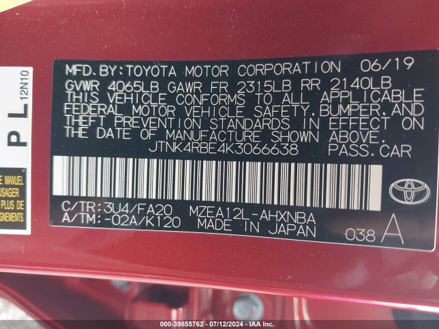 Toyota COROLLA SE 2019 JTNK4RBE4K3066638 Image 9