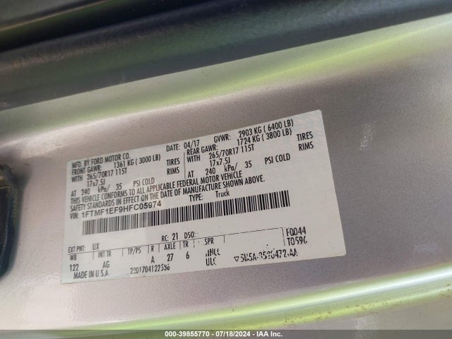 Ford F-150 Xl 2017 1FTMF1EF9HFC05974 Image 9