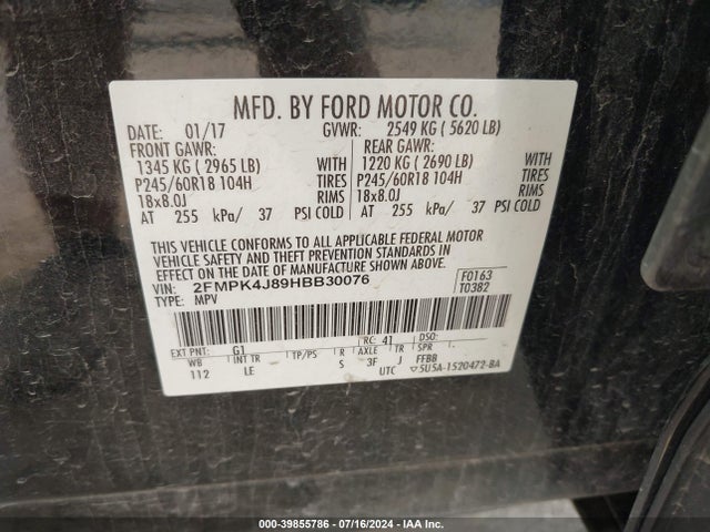 Ford EDGE SEL 2017 2FMPK4J89HBB30076 Image 9