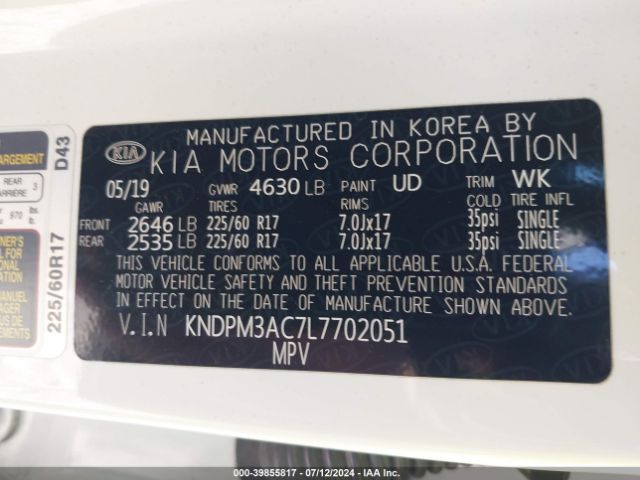 KNDPM3AC7L7702051 KIA Sportage Lx