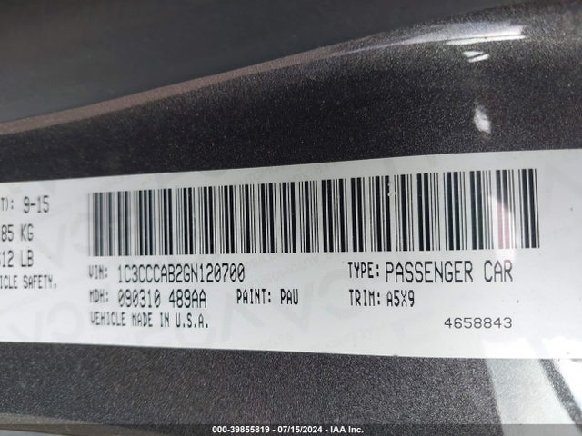 Chrysler 200 Limited 2016 1C3CCCAB2GN120700 Image 9