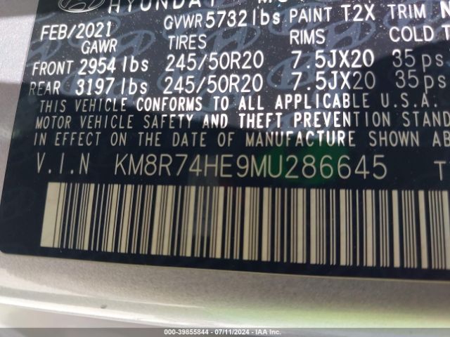 KM8R74HE9MU286645 Hyundai Palisade Calligraphy