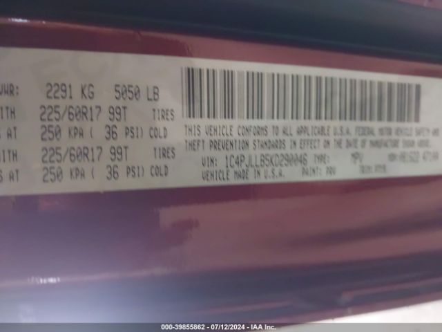 1C4PJLLB5KD290046 Jeep Cherokee Latitude Plus Fwd