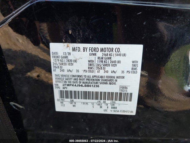 Ford Edge St Line 2020 2FMPK4J94LBB61236 Image 9